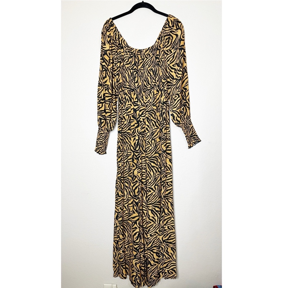 KACHEL x Anthropologie tiger print smocked wide leg jumpsuit 6 NEW